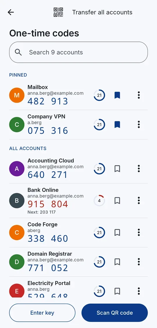 CodeB Wallet built-in authenticator &mdash; six-digit one-time codes (TOTP) for two-step sign-in